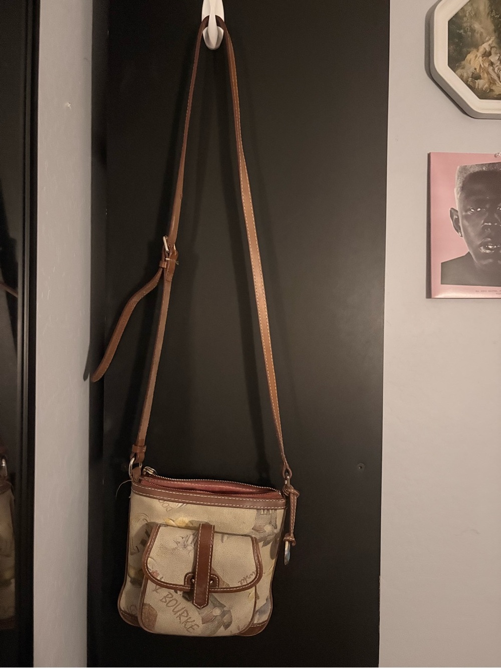 Dooney & Bourke Beige Tan Signature Crossbody with Brown Leather Trim